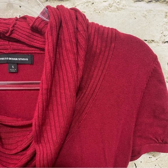 Express Red Soft Stretch Cowl Neck Short Sleeve Sweater - Picture 3 of 6